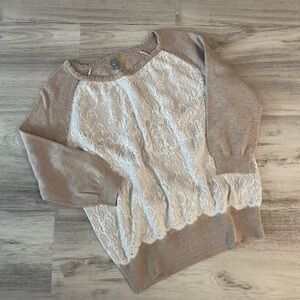 ANTHROPOLOGIE KNITTED & KNOTTED MONOCHROME LACE BEIGE SWEATER